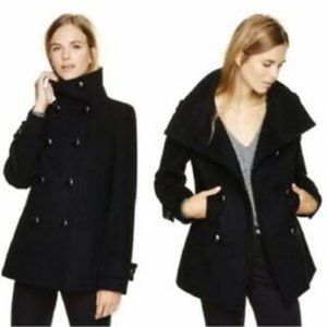 Aritzia Wilfred Cashmere Wool Blend Pea Coat in Dark Navy color